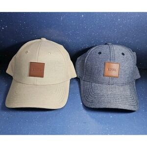 UNRL x2 Golf Hat Cap Blue Beige Linen Cotton Blend Athletic Fit Leather Patch